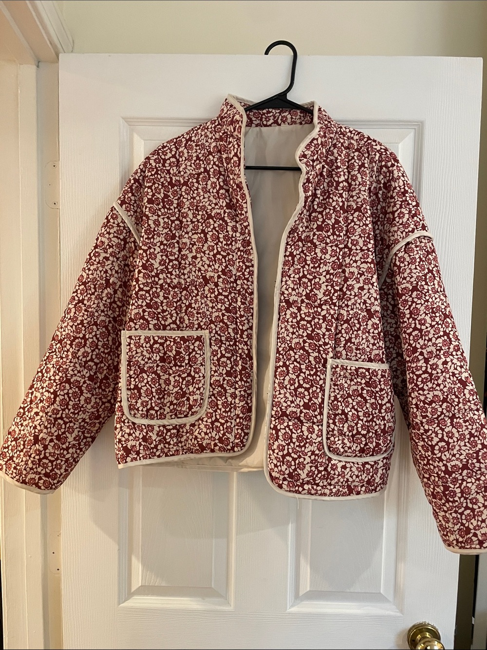 Quilted Floral Jacket in Burgundy and Cream